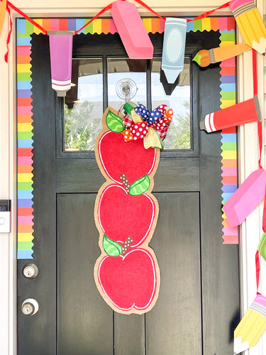 Back to School Apple Stack Door Hanger in Red