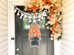 Door Hanger Pumpkin Topiary - Small Orange