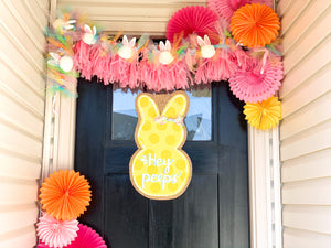 Easter Bunny Burlap Door Hanger - PEEPS style (Yellow)