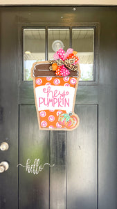 Burlap Pumpkin Door Hanger - Pink Pumpkin Spice Latte
