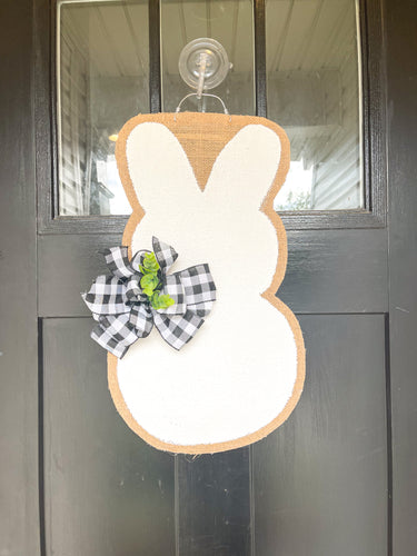 Easter Bunny Burlap Door Hanger Farmhouse Style with Eucalyptus