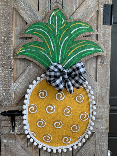 Burlap Pineapple Door Hanger - (Large/Golden/Polka Dots)