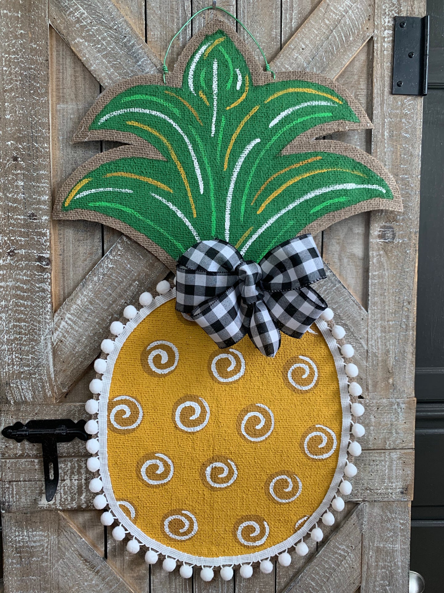Burlap Pineapple Door Hanger - (Large/Golden/Polka Dots)