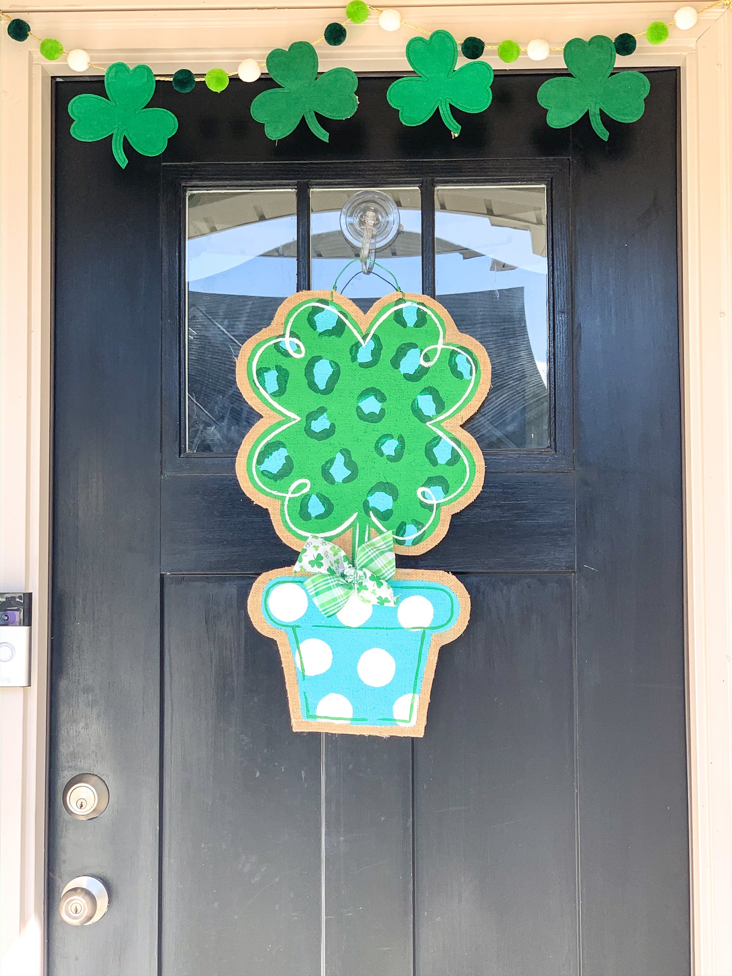 St. Patrick's Day Shamrock Leopard Topiary Door Hanger