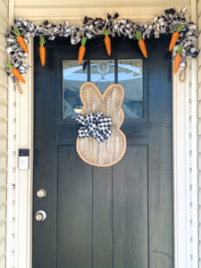 Easter Bunny Burlap Door Hanger Farmhouse Style with Buffalo Check Bow
