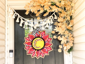 Burlap Sunflower Door Hanger - Red Fall Round Sunflower