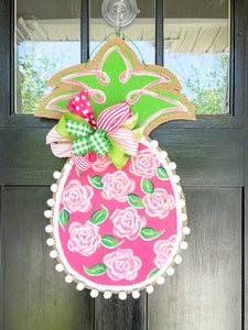 Pineapple Door Hanger - Small Watercolor Roses in Pink