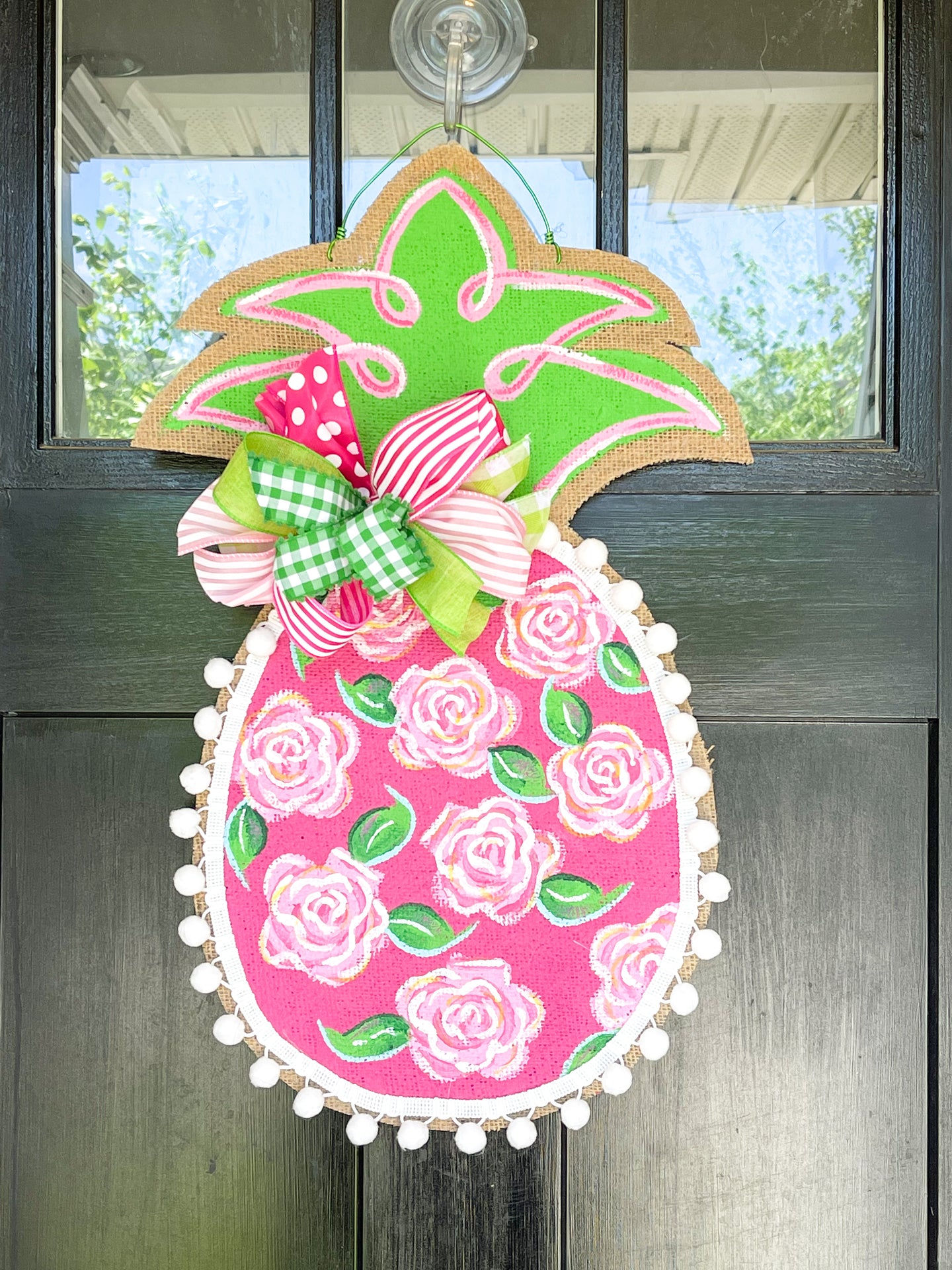 Pineapple Door Hanger - Small Watercolor Roses in Pink