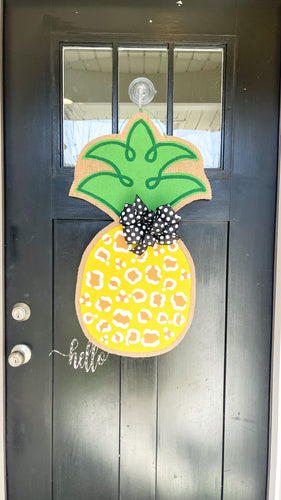 Burlap Pineapple Door Hanger in Yellow Leopard