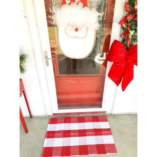 Red & White Buffalo Check Door Mat Rug