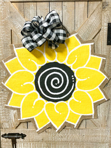 Sunflower Door Hanger - Round Yellow and Black Summer
