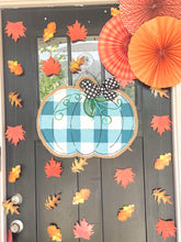 Load image into Gallery viewer, Burlap Pumpkin Door Hanger -  Buffalo Check Pumpkin in Teal