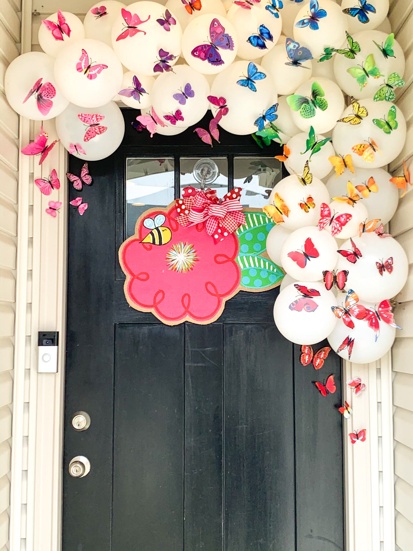Flower Burlap Door Hanger - Red with Bee