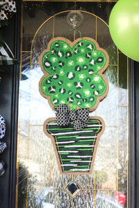 St. Patrick's Day Shamrock Leopard Topiary Door Hanger