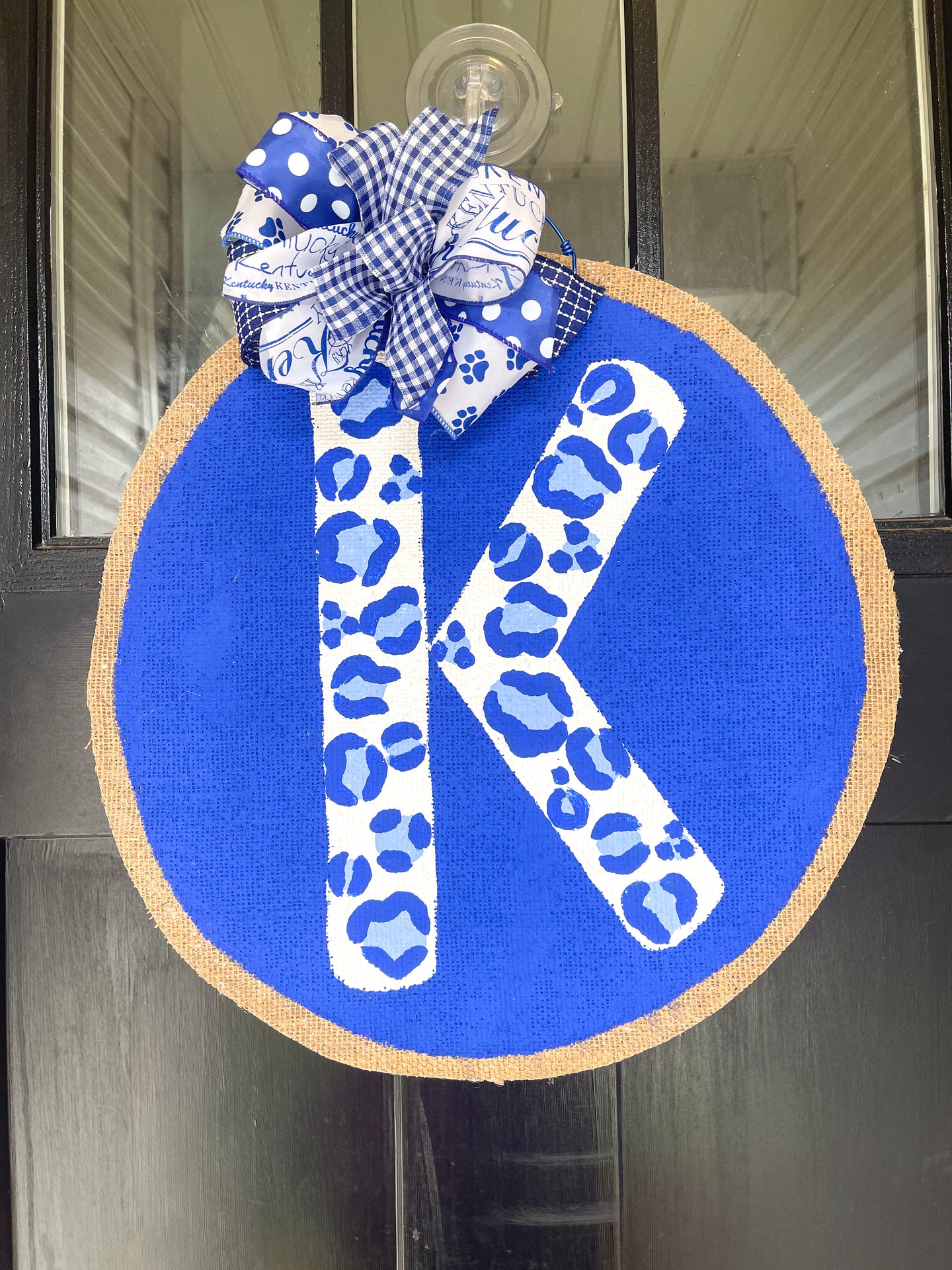 Big Blue Circle with Leopard Print K Door Hanger