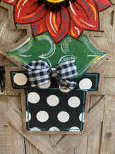 Load image into Gallery viewer, Burlap Sunflower Door Hanger - Large Red Fall in Flowerpot