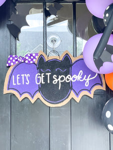 Bat Halloween Door Hanger in Purple