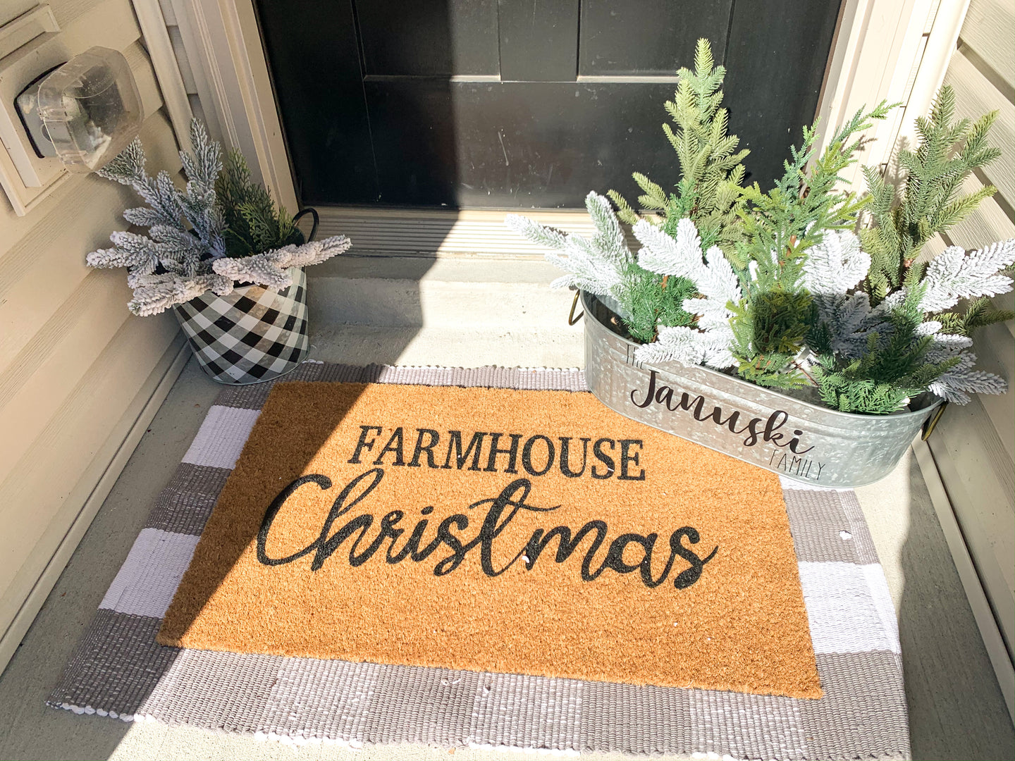 Gray & White Buffalo Check Door Mat Rug