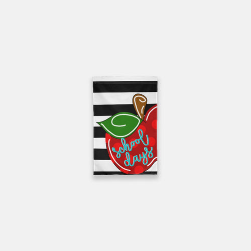 School Days Apple in Black and White Stripe Garden Flag - 12