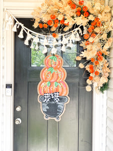 Door Hanger Pumpkin Topiary - Medium Orange