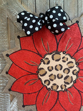 Load image into Gallery viewer, Burlap Sunflower Door Hanger - Red with Leopard Fall Round Sunflower