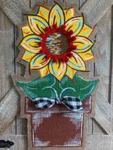 Load image into Gallery viewer, Burlap Sunflower Door Hanger - Small Yellow Fall in Flowerpot