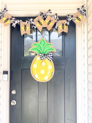 Burlap Pineapple Door Hanger Simple Yellow Dot