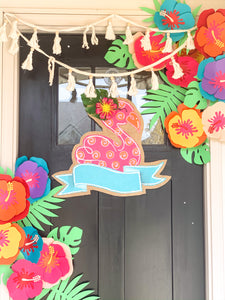 Pink Flamingo Banner Door Hanger