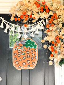 Burlap Pumpkin Door Hanger - Orange Leopard Pumpkin