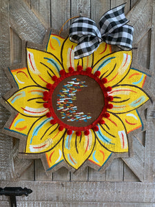 Burlap Sunflower Door Hanger - Yellow Fall Round Sunflower
