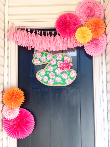 Easter Bunny Burlap Door Hanger - Green and Pink Roses