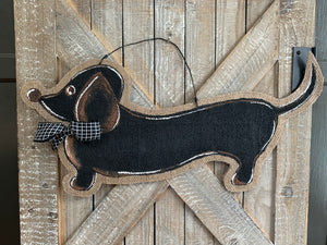Dog Door Hanger - Whimsical Doxie in Black