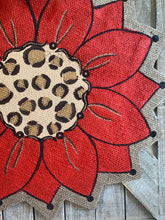 Load image into Gallery viewer, Burlap Sunflower Door Hanger - Red with Leopard Fall Round Sunflower