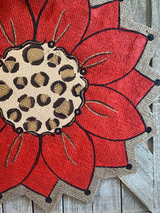 Burlap Sunflower Door Hanger - Red with Leopard Fall Round Sunflower