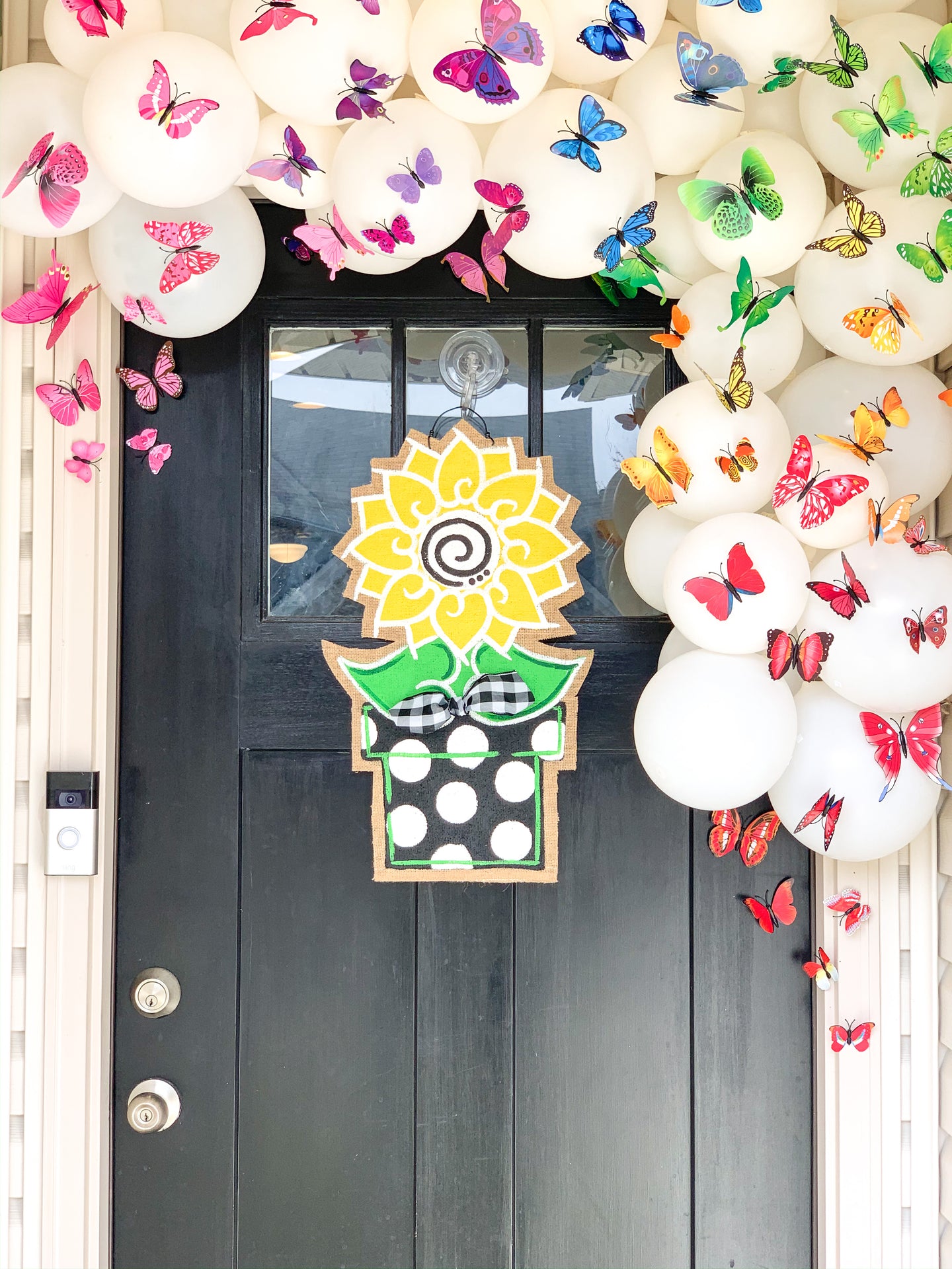 Sunflower Door Hanger - Small Yellow and Black Summer in Pot