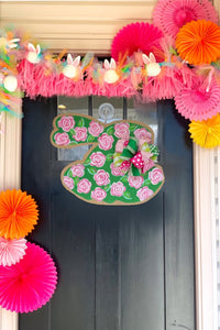 Easter Bunny Burlap Door Hanger - Green and Pink Roses