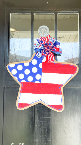 Fourth of July Star Burlap Door Hanger