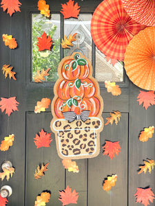 Door Hanger Pumpkin Topiary - Small Leopard
