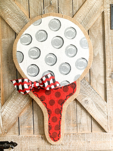 Red Golf Tee Burlap Door Hanger