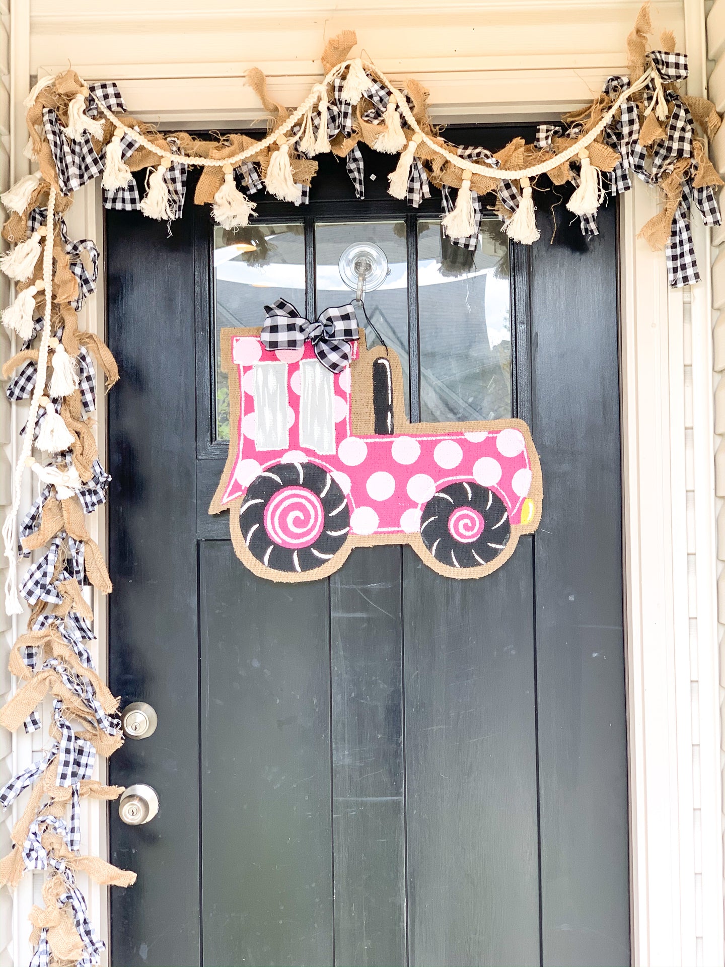 Pink Tractor Burlap Door Hanger - Farm Door Hanger