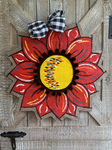Burlap Sunflower Door Hanger - Red Fall Round Sunflower