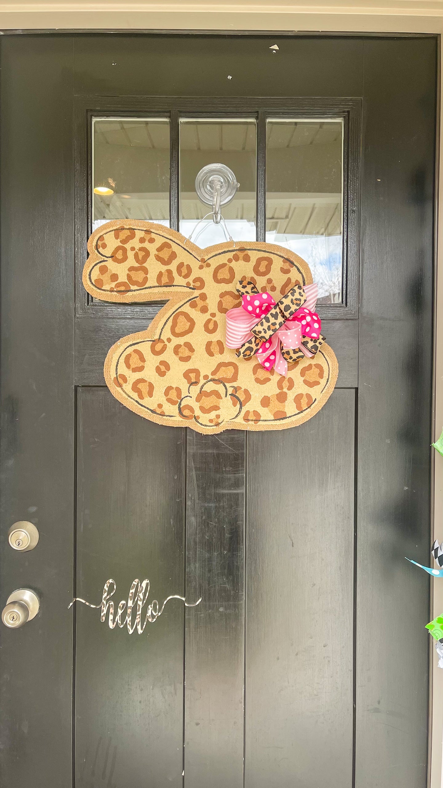 Easter Bunny Burlap Door Hanger in Leopard