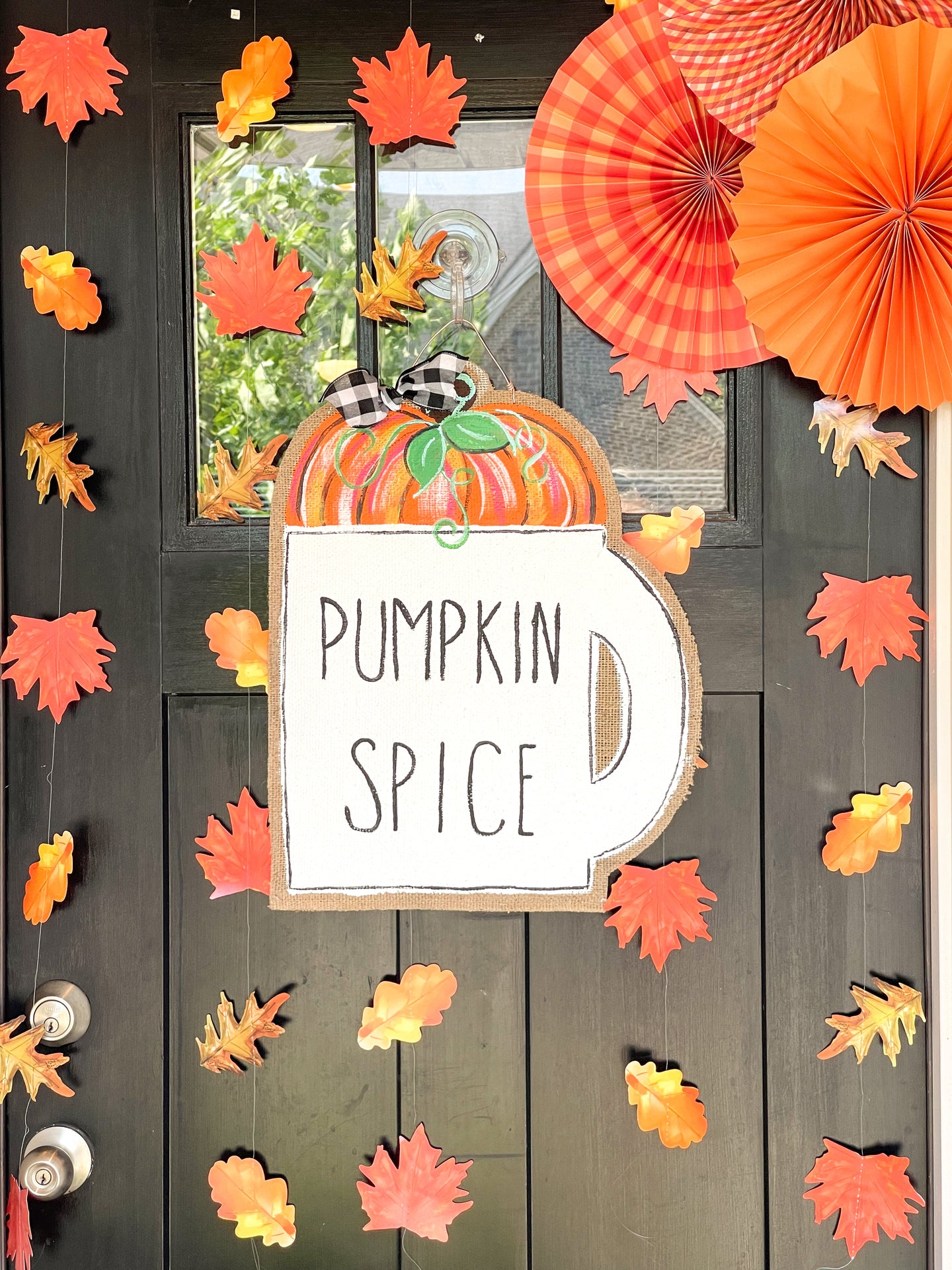 Burlap Pumpkin Door Hanger - Pumpkin Spice Latte