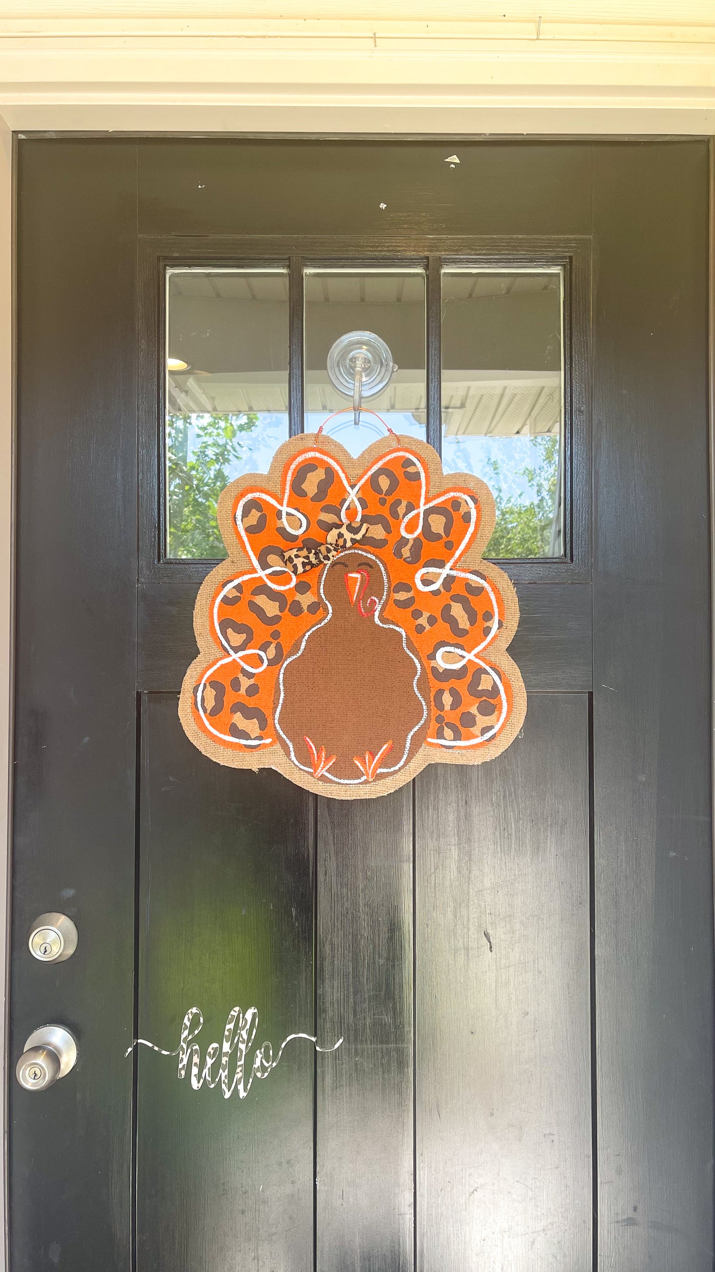 Thanksgiving Turkey Door Hanger - Orange Leopard