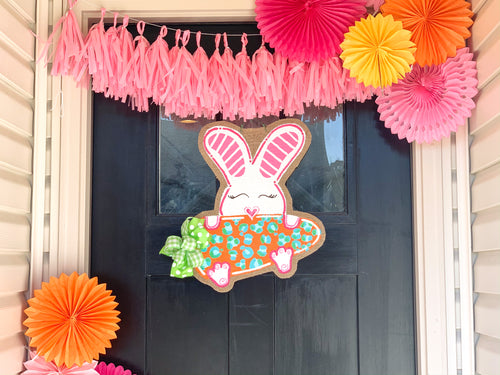 Easter Bunny Burlap Door Hanger - Bunny with Carrot Style DoorCandy