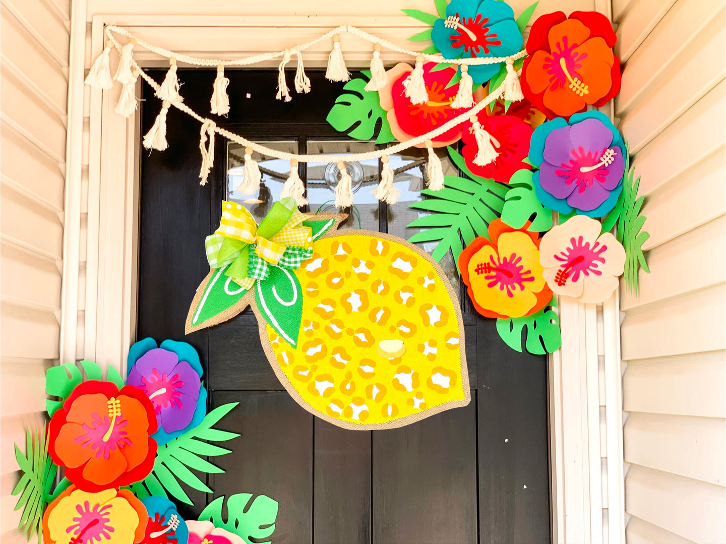 Lemon Burlap Door Hanger with Leopard Print