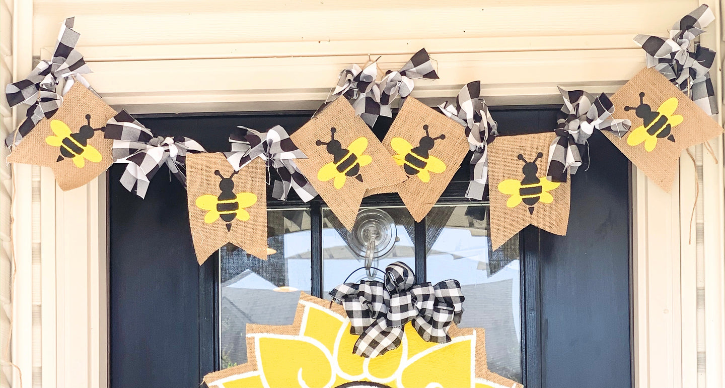 Bumble Bee with Buffalo Check Hand Tied Garland
