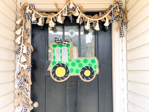 Green Tractor Burlap Door Hanger - Farm Door Hanger