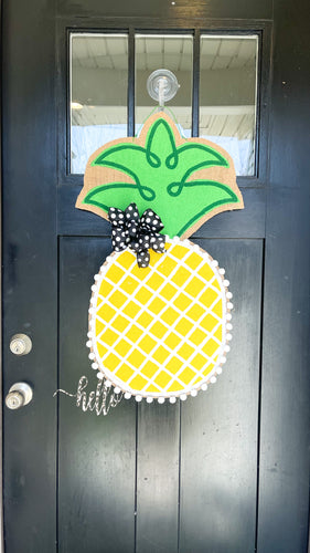 Burlap Pineapple Door Hanger (Large/Yellow/Criss Cross)