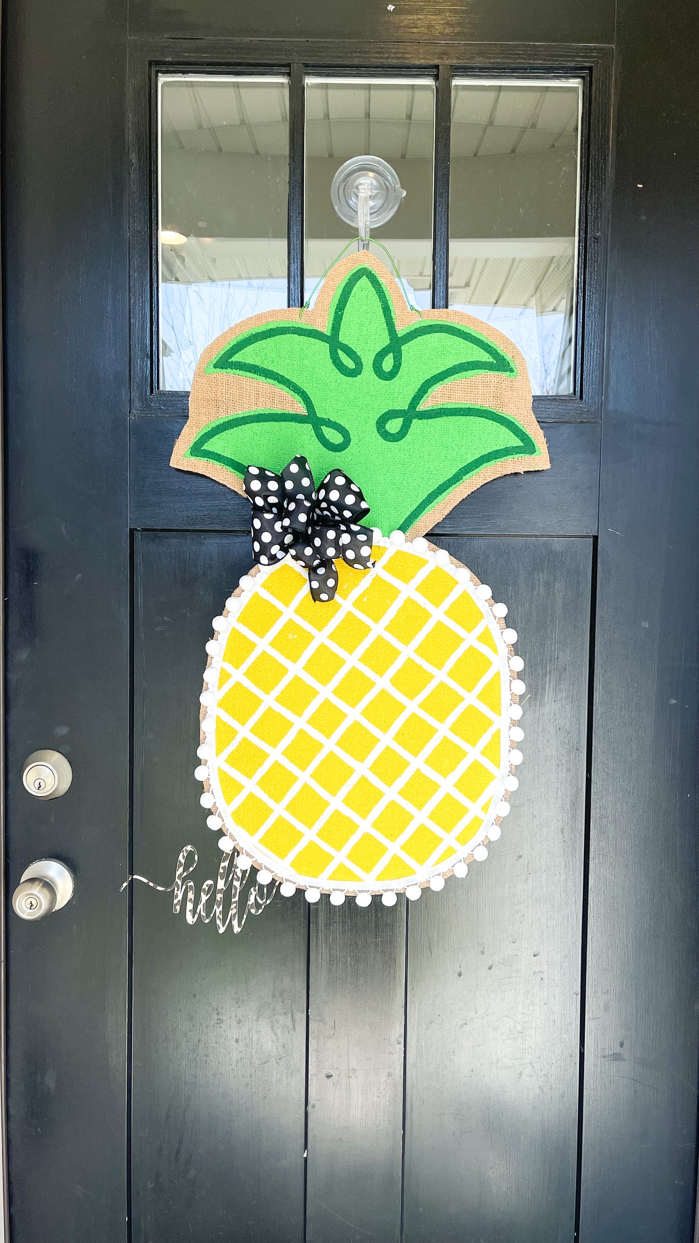 Burlap Pineapple Door Hanger (Large/Yellow/Criss Cross)